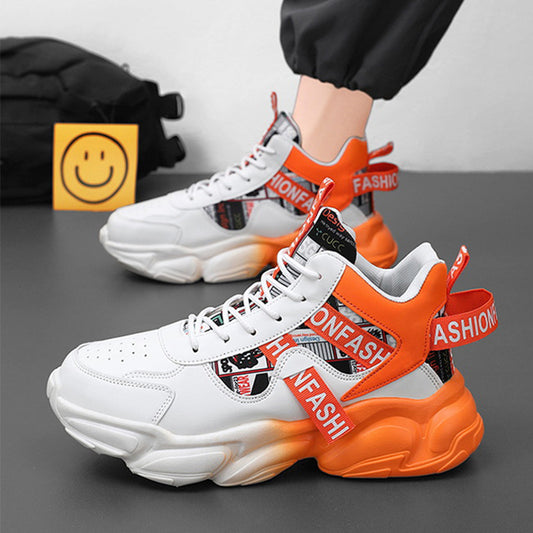 Men's High-top Sports Shoes New Fashion Colorblock Lace-up Casual