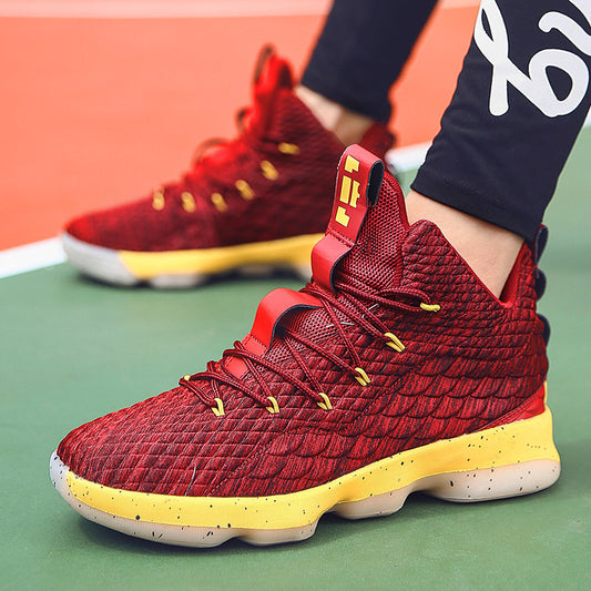 Shock-absorbing large size basketball shoes high to help outdoor sports shoes