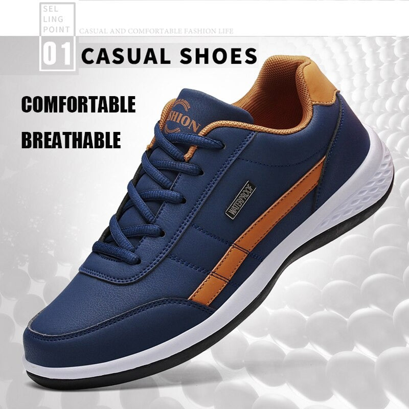 Men's Sports Casual Shoes Fashion PU Leather Shoes Flat Sneakers