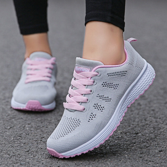 Sport Shoes Breathable Walking Mesh Lace up Light Flats Sneakers
