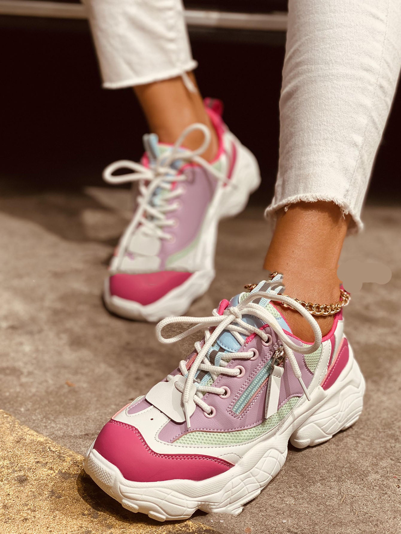 Women Chunky Sneakers Female Lace Up Platform
