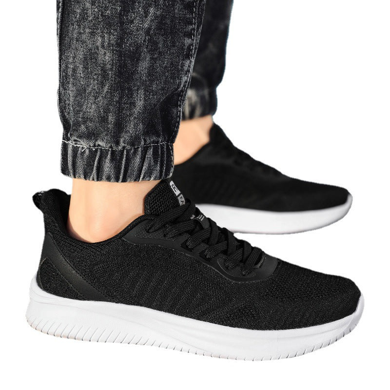 Plus Size Men's Shoes Black Mesh Fly-knit Sneakers