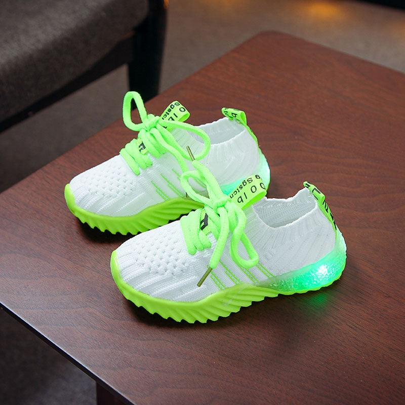 Child Sport Shoes Luminous Fashion Breathable Net Shoes Anti-Slippery Sneakers