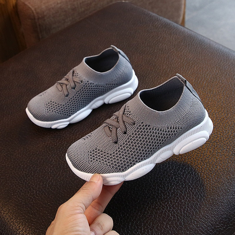 Fashion Children Flat Shoes Solid Stretch Mesh Sport Running Sneakers Shoes