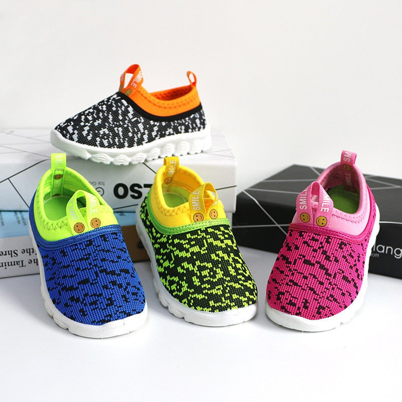 New Soft Kids Shoes Candy Color Woven Fabric Air Mesh Sneakers