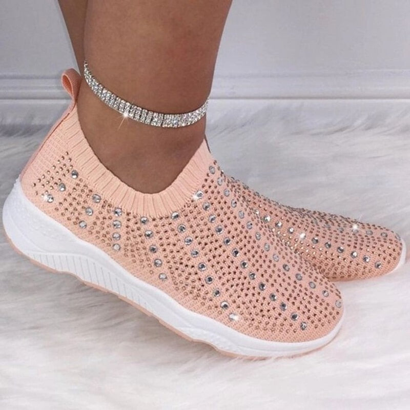 Knit Mesh Crystal Sneakers Women Comfortable Breathable