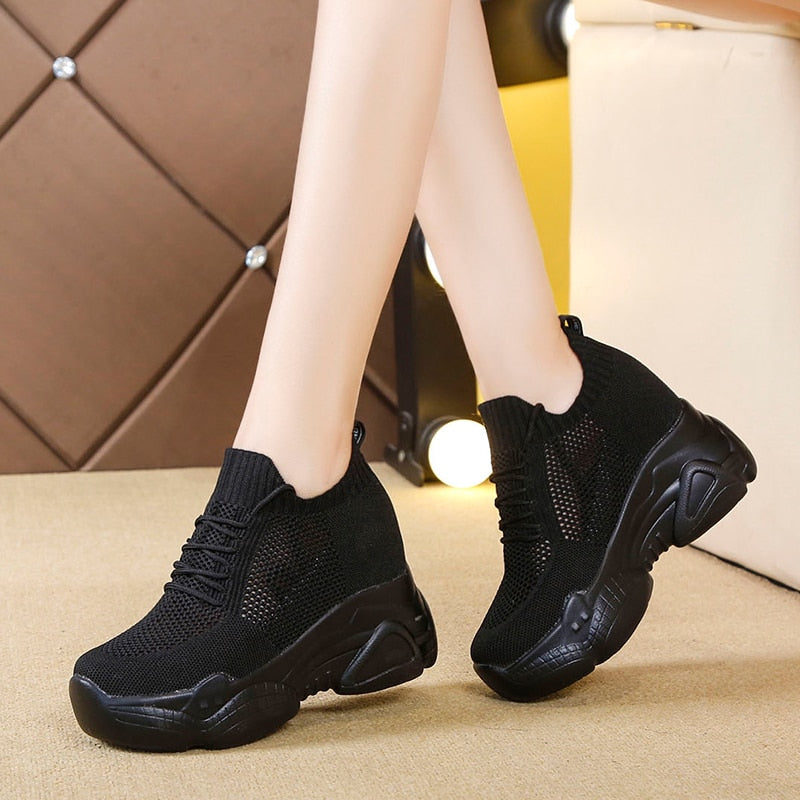 Hidden Heels Platform Sneakers Women Breathable Air Mesh