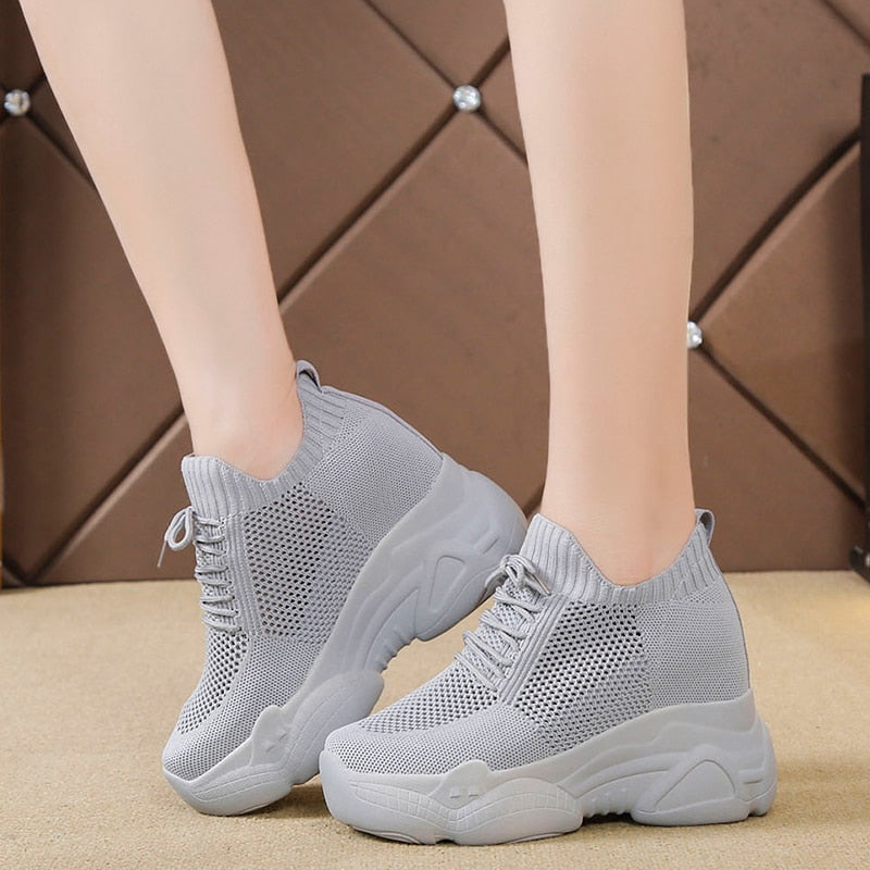 Hidden Heels Platform Sneakers Women Breathable Air Mesh