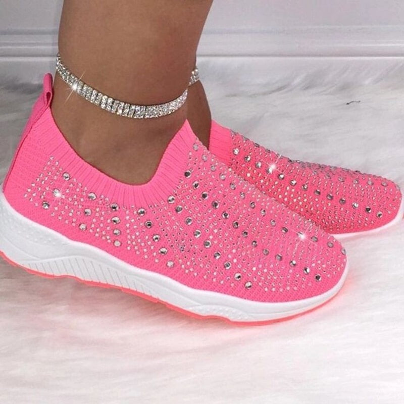 Knit Mesh Crystal Sneakers Women Comfortable Breathable