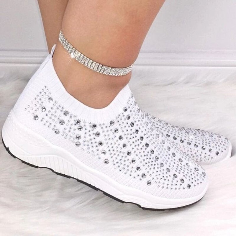 Knit Mesh Crystal Sneakers Women Comfortable Breathable