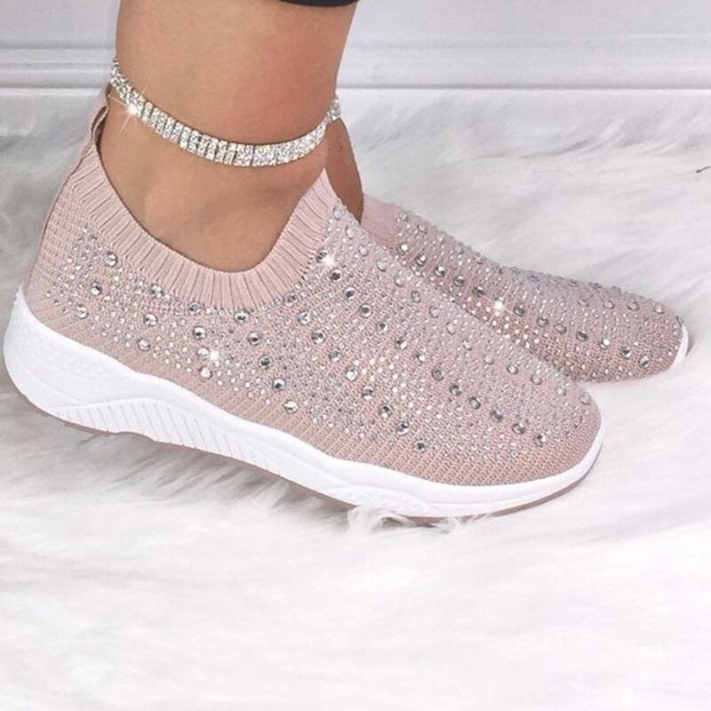 Knit Mesh Crystal Sneakers Women Comfortable Breathable