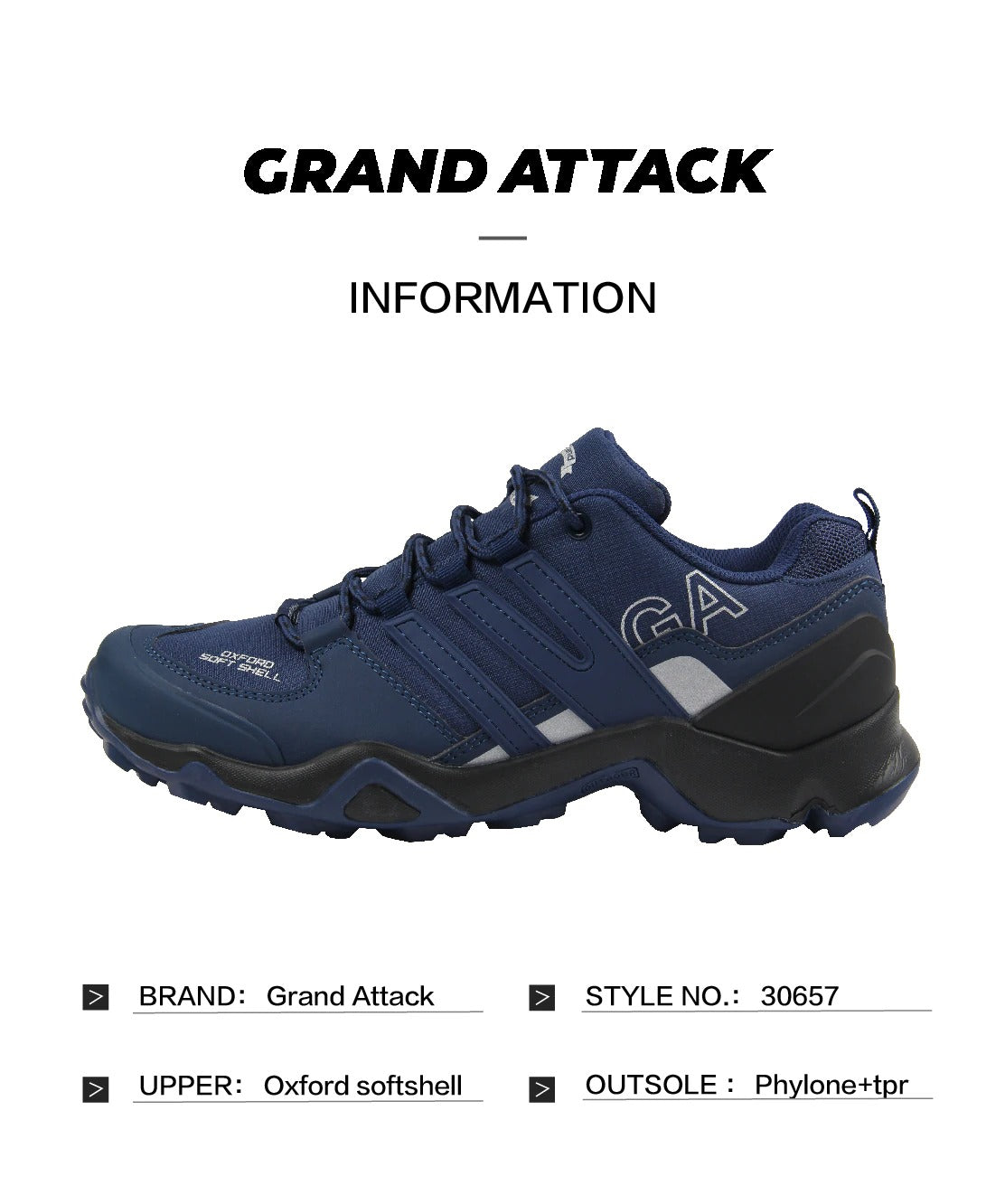 Grand Attack Men's Shoes Sneakers Walking Hiking Trekking Backpacking