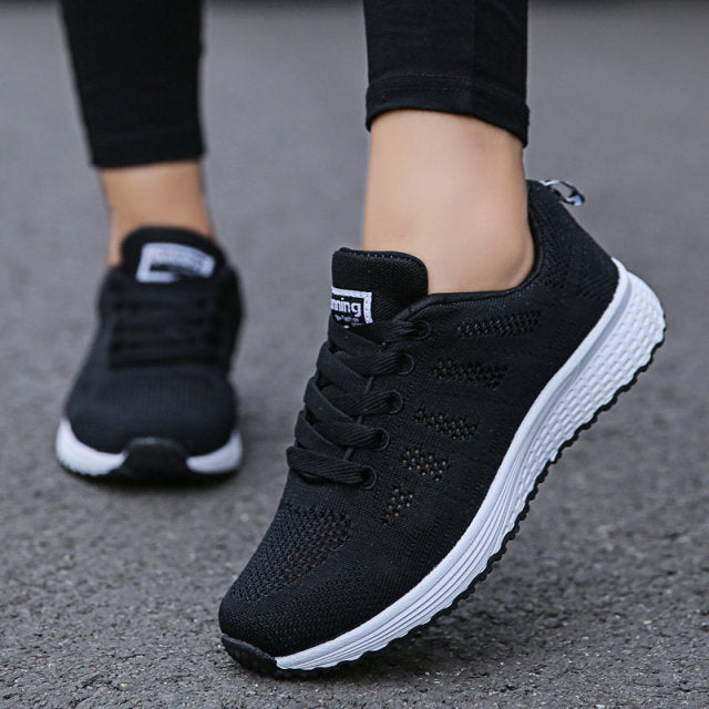 Sport Shoes Breathable Walking Mesh Lace up Light Flats Sneakers