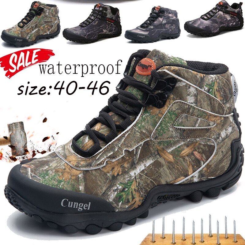 Men High Top Hiking Shoes Durable Waterproof Tactical Boots